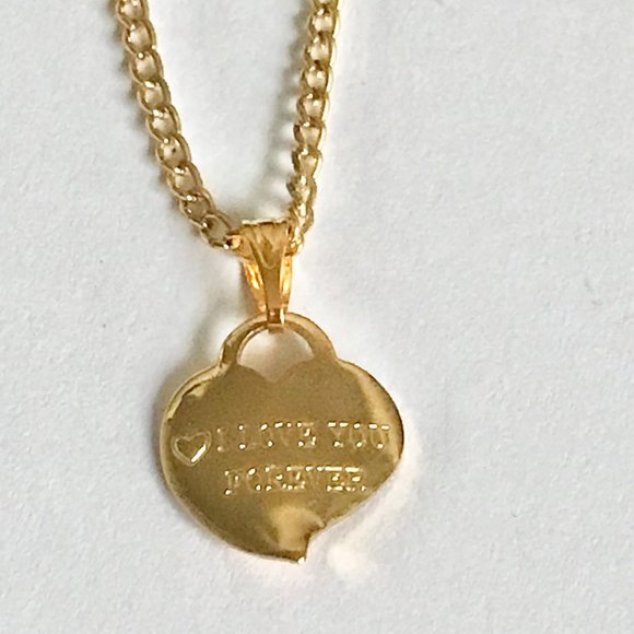 Vintage Gold Heart Necklace I LOVE YOU FOREVER Dainty Small Charm 16" Plated - Picture 6 of 11